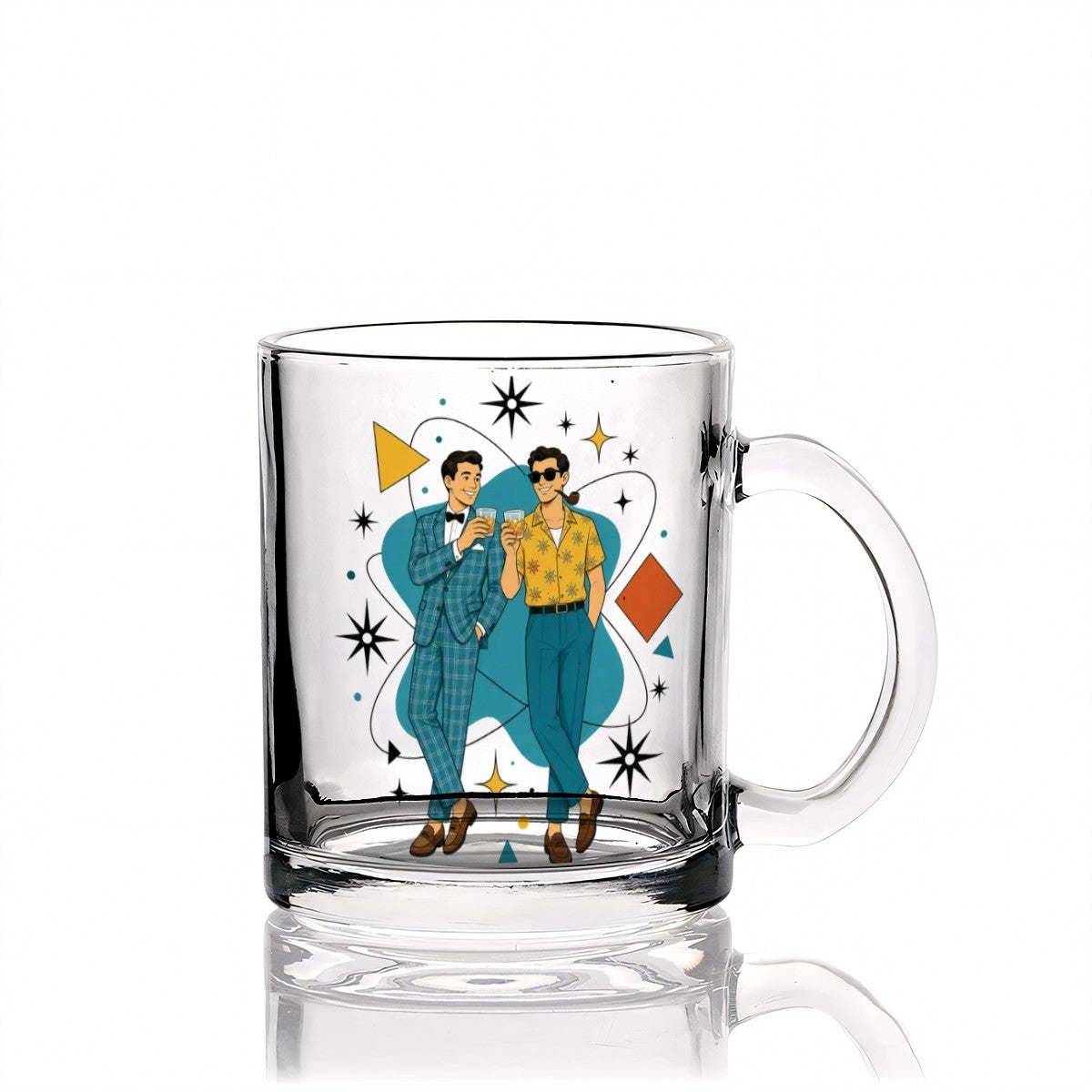 Mid-Century Modern Gay Couple Glass Coffee Mug