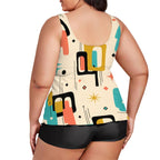 MCM-Era Atomic Geometric Print Plus-Size Two-Piece Swimsuit
