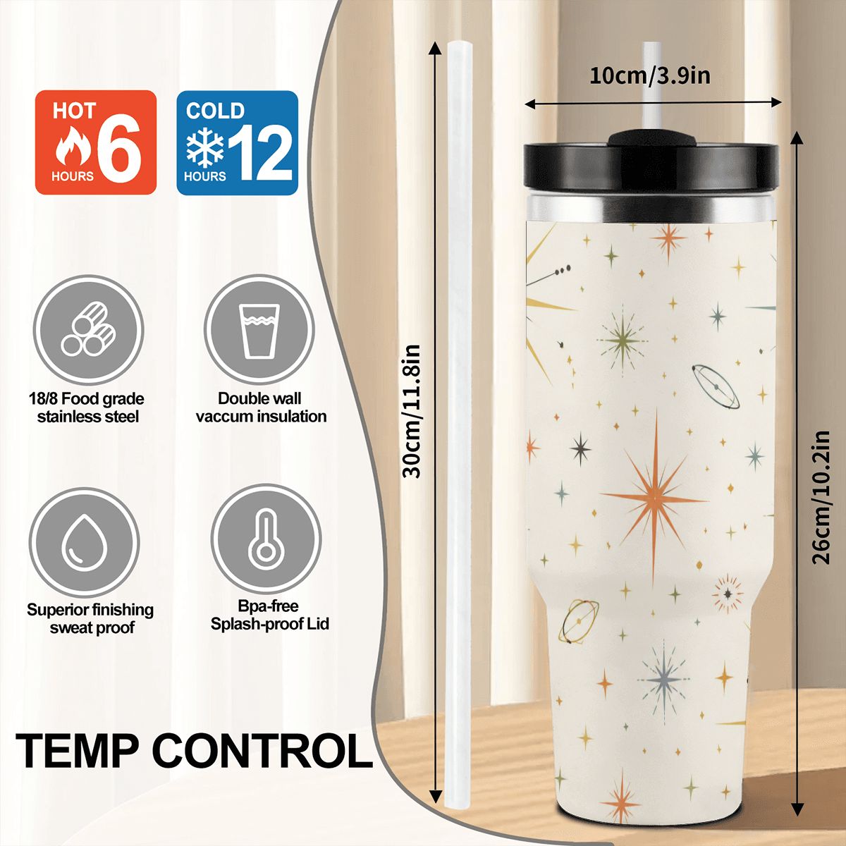 MCM-Era Atomic Starburst & Sunburst Print 40 oz Travel Tumbler
