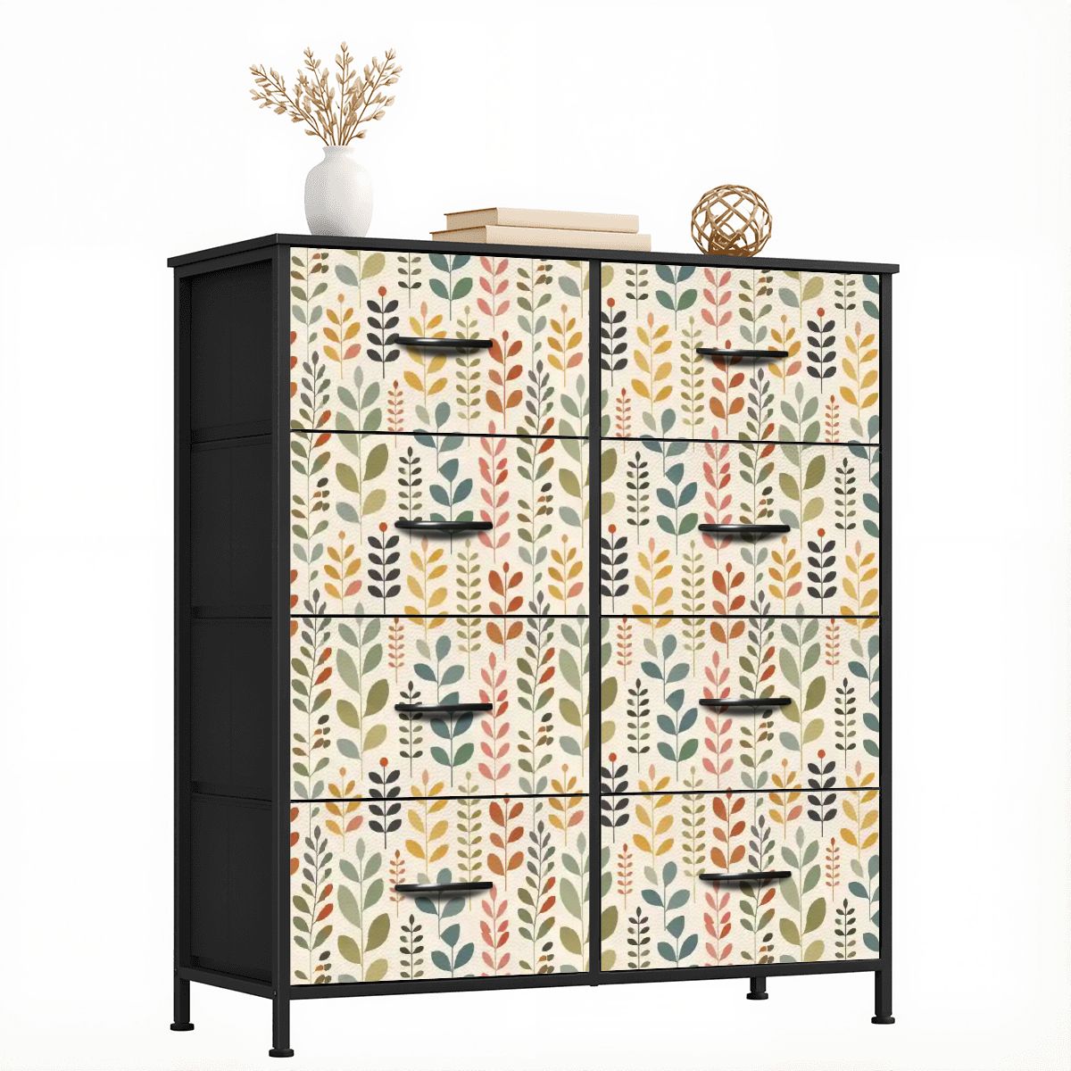 Mid-Century Modern Botanical Leaf 8-Drawer Dresser