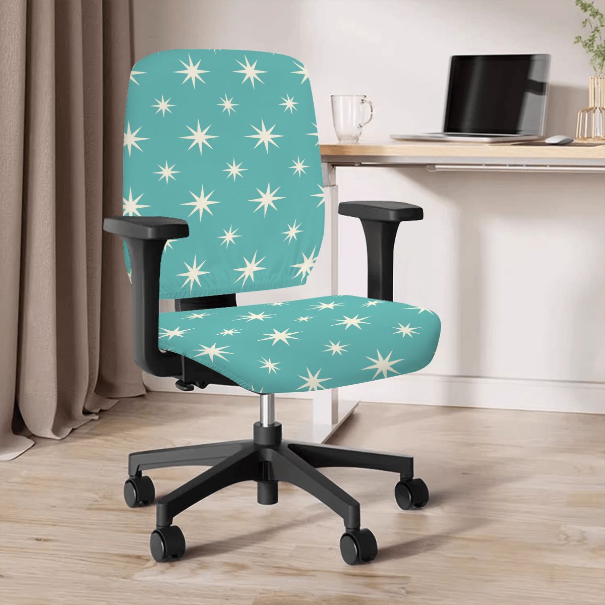 Mid-Century Modern Teal Starburst Office Chair Cover