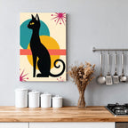Mid-Century Modern Black Cat Framed Canvas Art