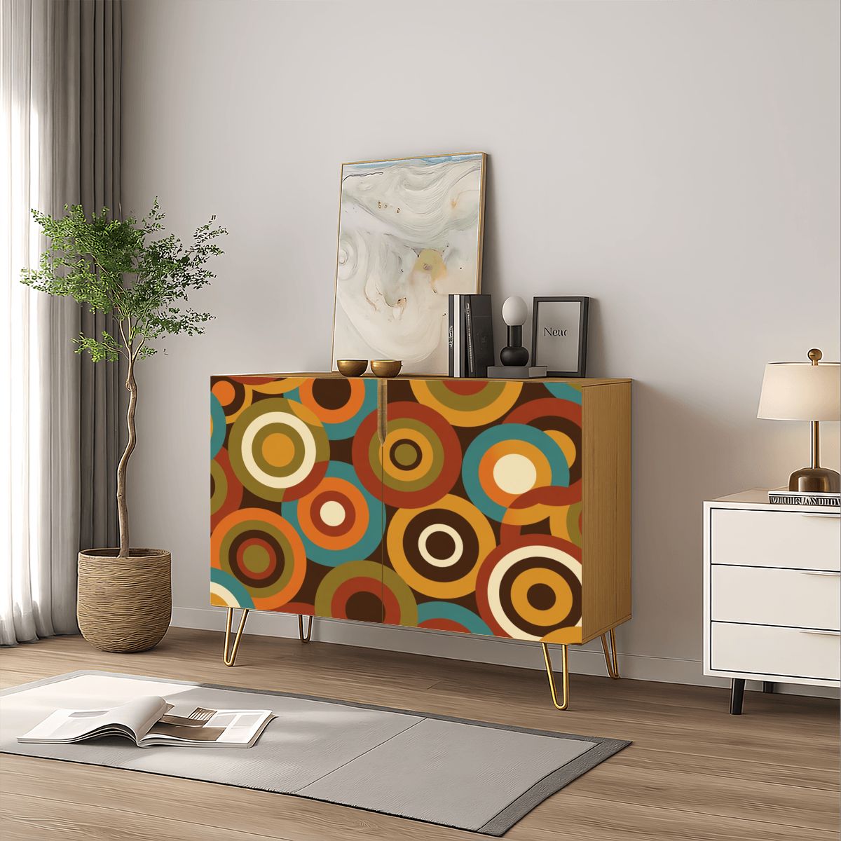 Mid-Century Modern Concentric Circle Storage Cabinet, Made in USA