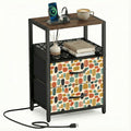Mid-Century Modern Pebble Nightstand with Charging Station | 2-Drawer Bedside Table