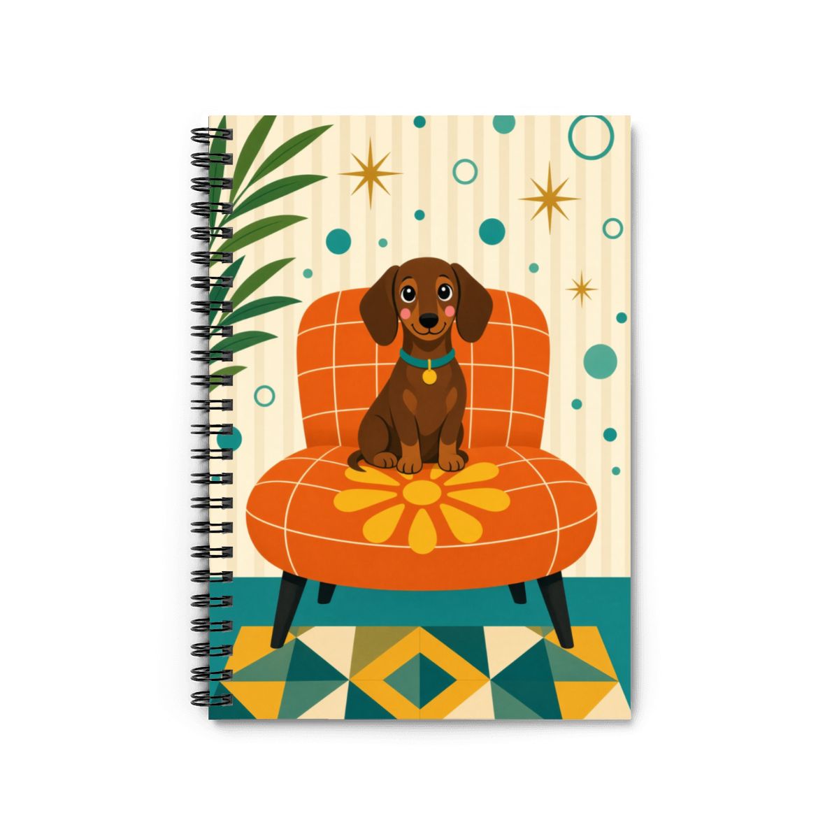 Mid-Century Modern Atomic Dog Sun Spiral Notebook