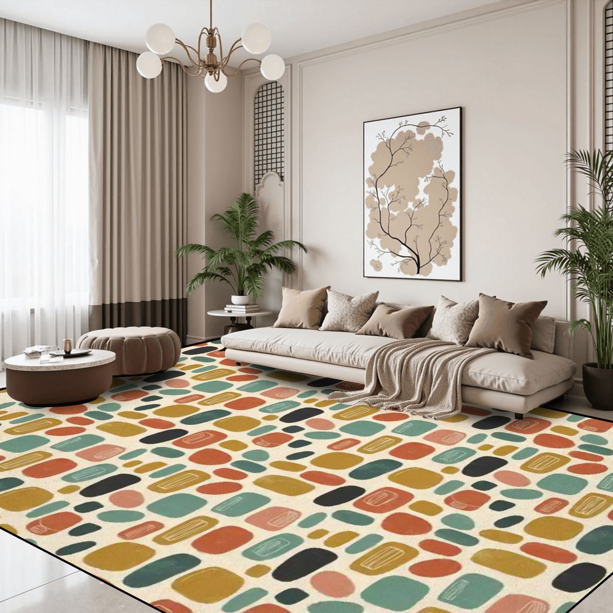 Mid-Century Modern Pebble Area Rug | Non-Slip Plush Floor Carpet