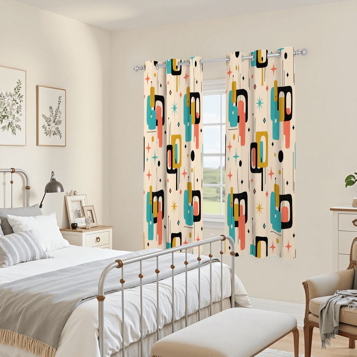 Mid-Century Modern Atomic Geometric Blackout Curtains, Set of 2