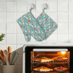 Mid-Century Modern Teal Geometric Oven Mitt & Pot Holder Set