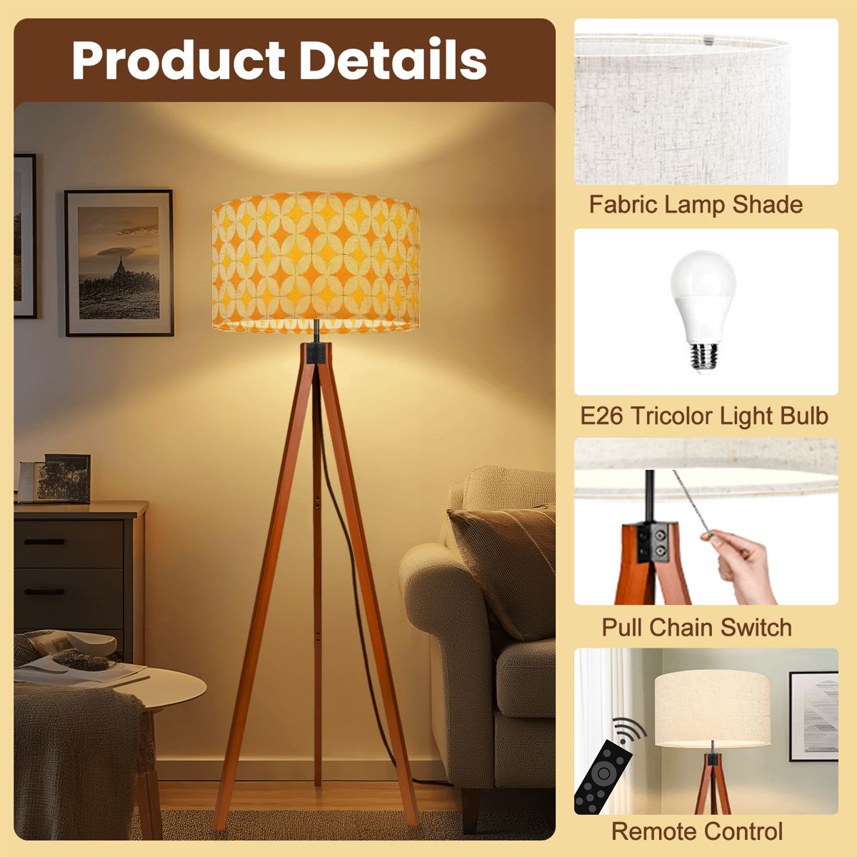 Mid-Century Mustard Geometric Tripod Floor Lamp