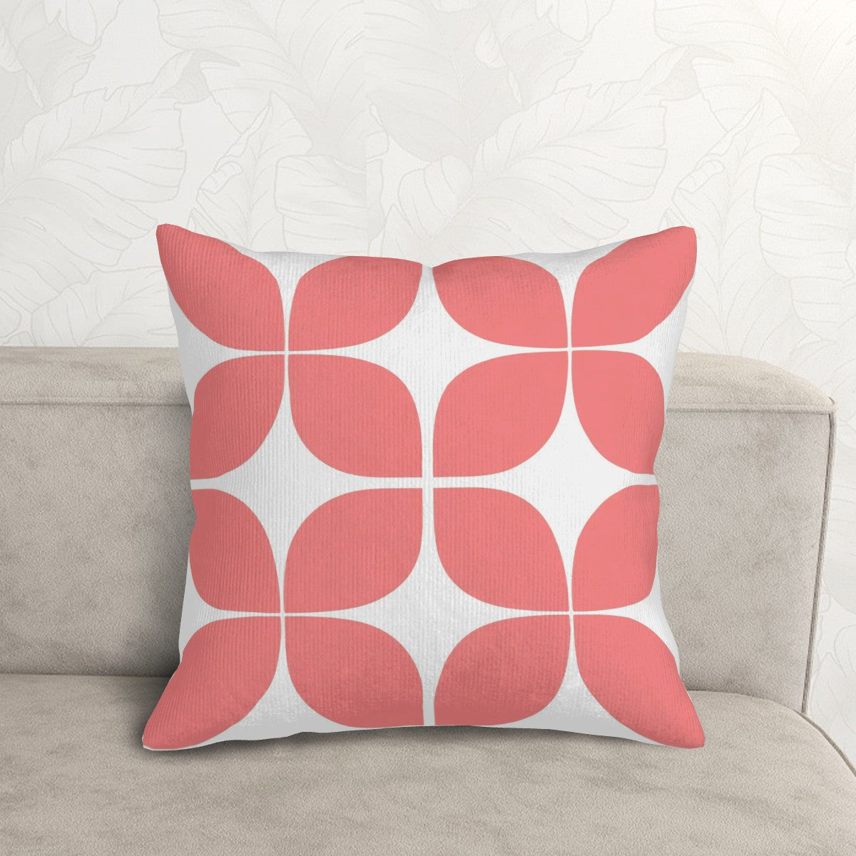 Mid-Century Modern Coral Grid Corduroy Pillow
