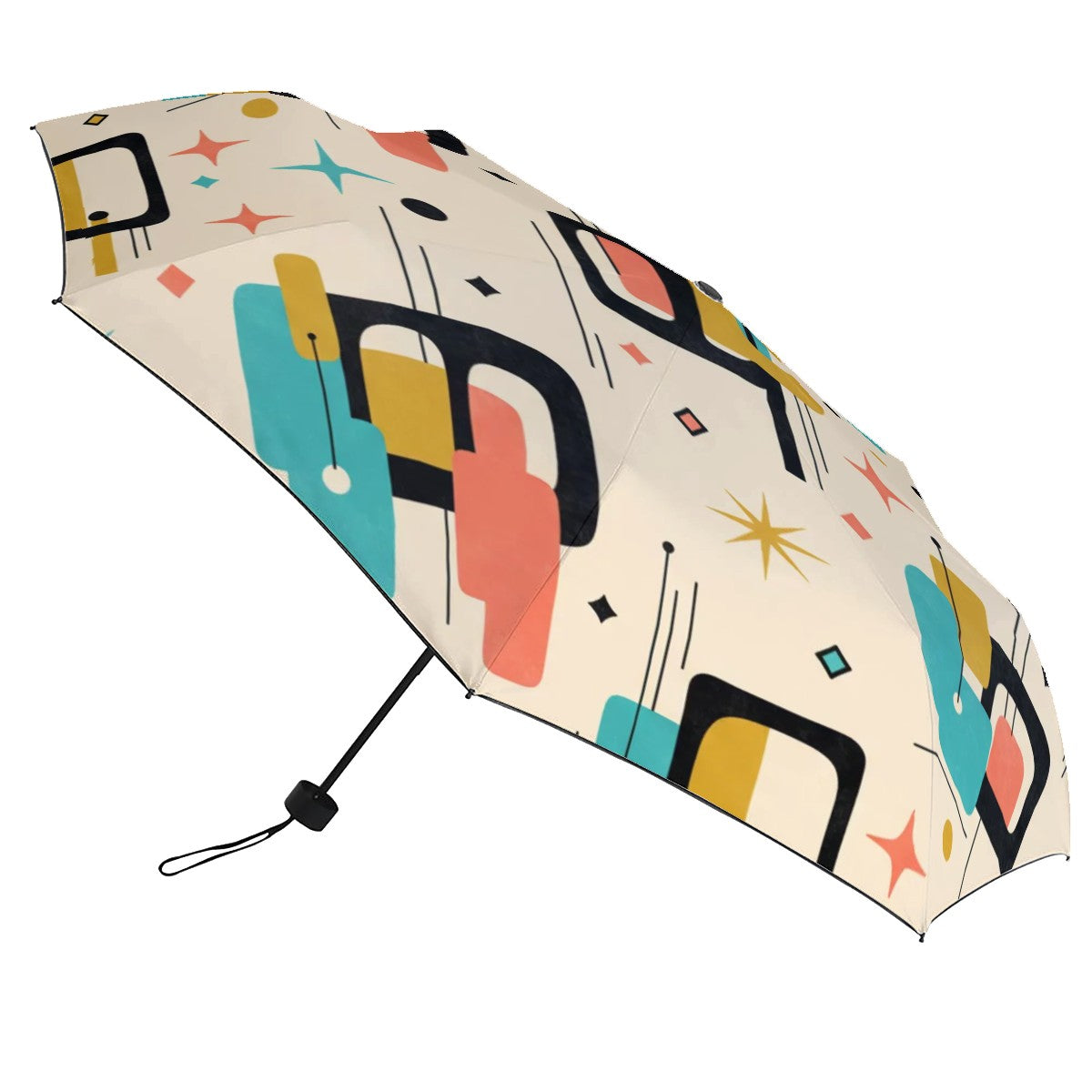 MCM-Era Atomic Starburst Geometric Print UV Umbrella