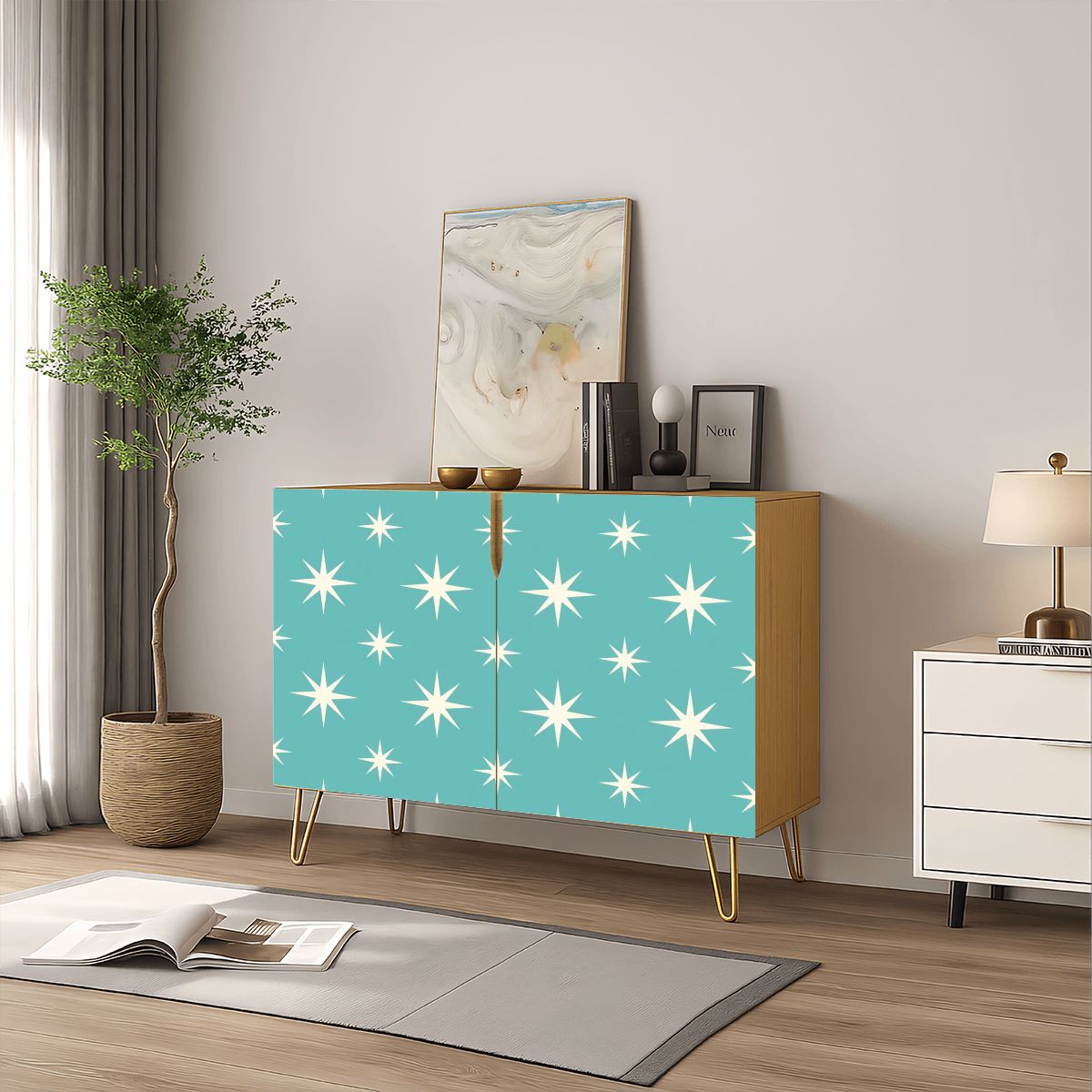 Teal Starburst Mid-Century Modern Media Console