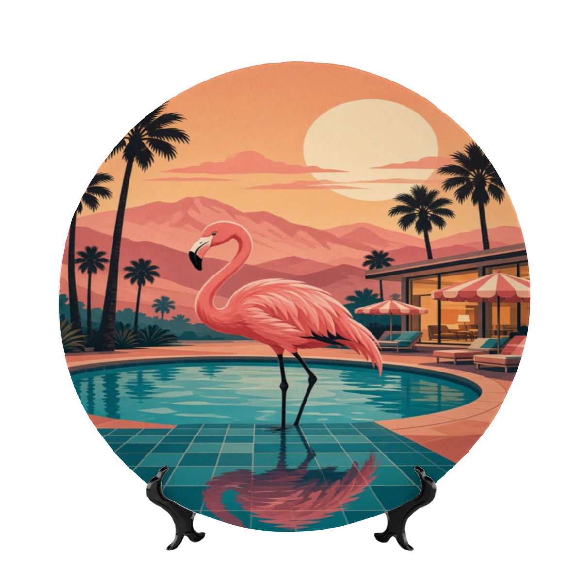 Mid-Century Modern Palm Springs Flamingo Poolside Ceramic Decorative Plate