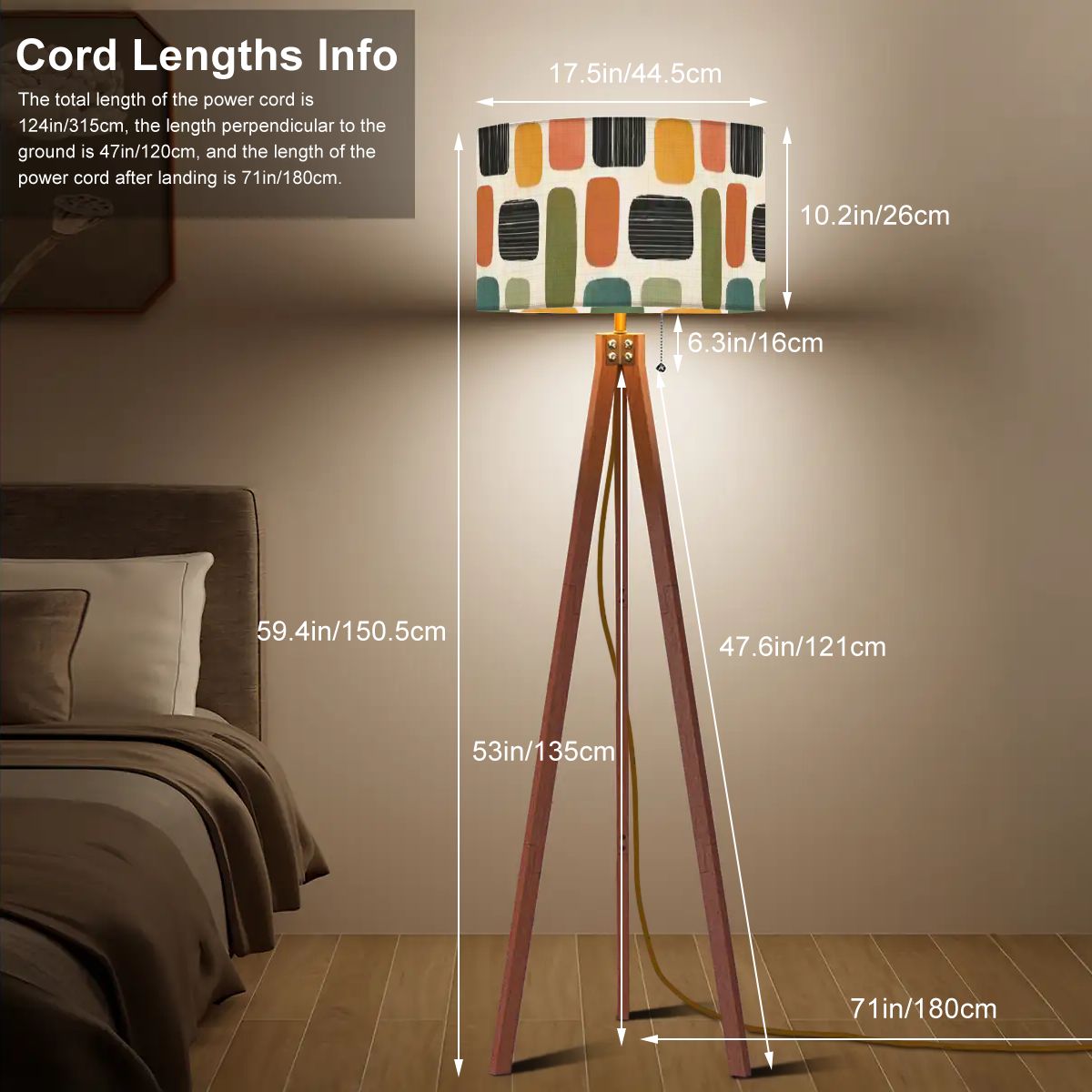 Mid-Century Modern Atomic Pebble Print Tripod Floor Lamp