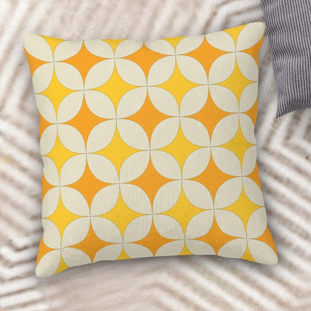 Mid-Century Mustard Geometric Corduroy Throw Pillow