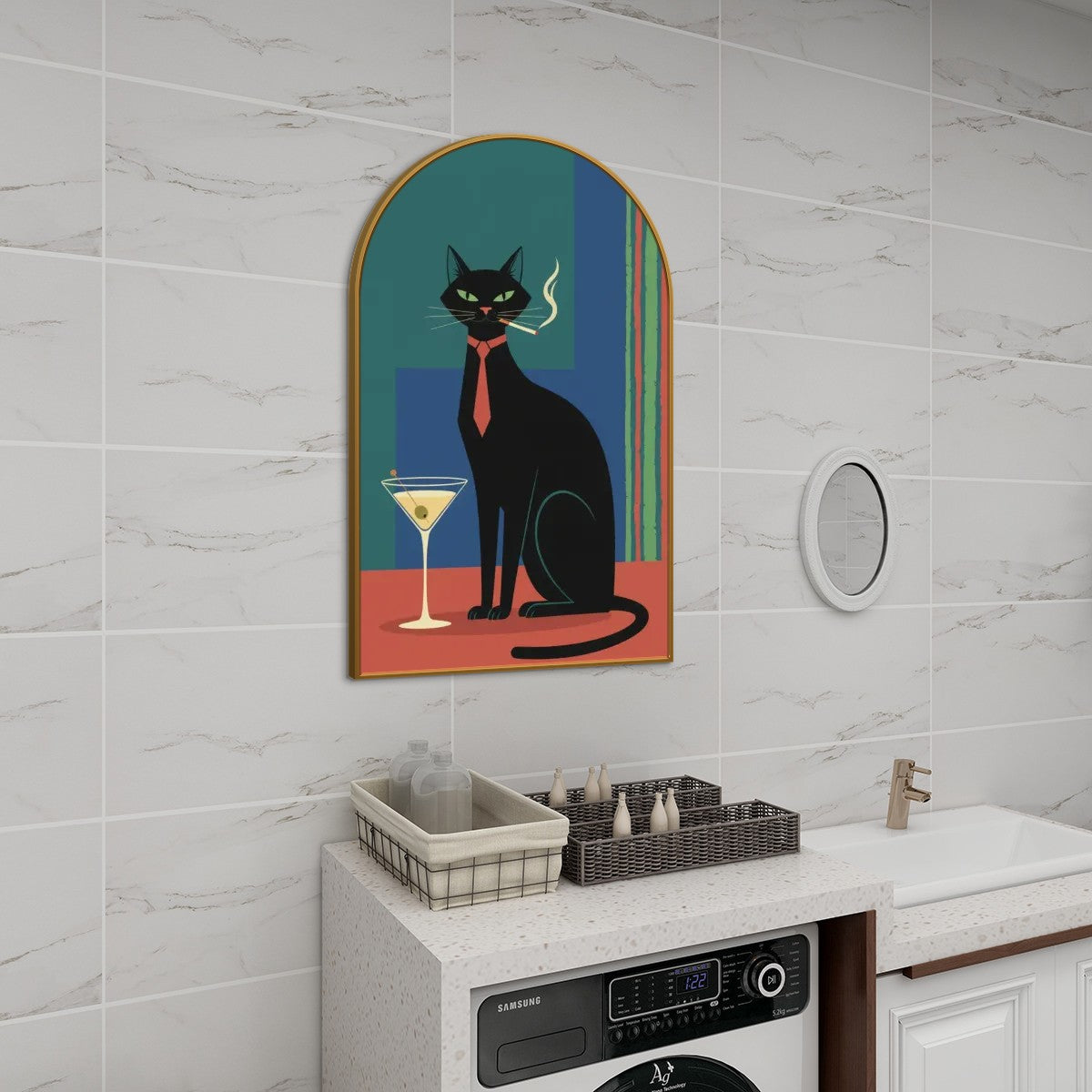 Mid-Century Modern Dapper Atomic Cat Arched Canvas