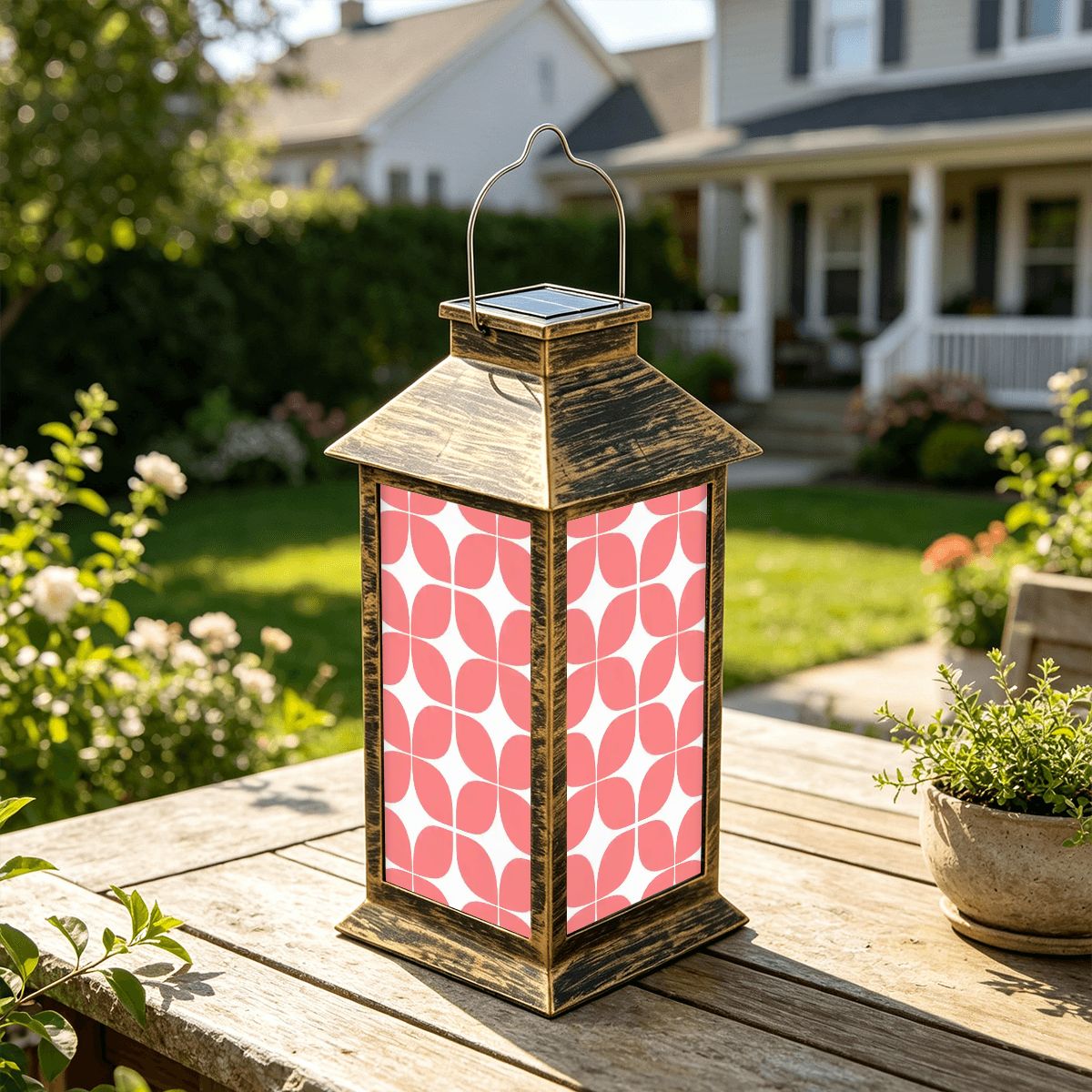 Mid-Century Modern Coral Pebble Solar Lantern