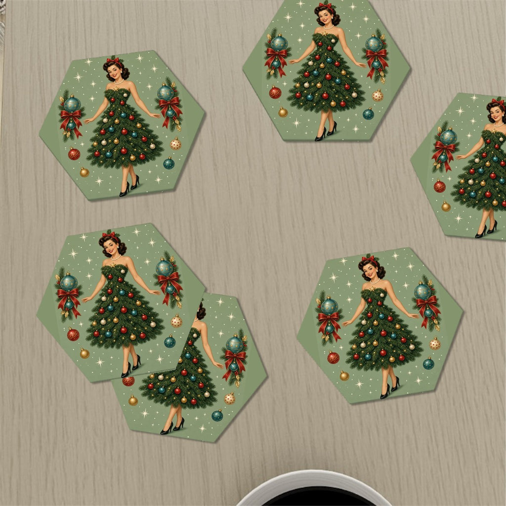 Mid-Century Modern Christmas Tree Ceramic Coaster Set