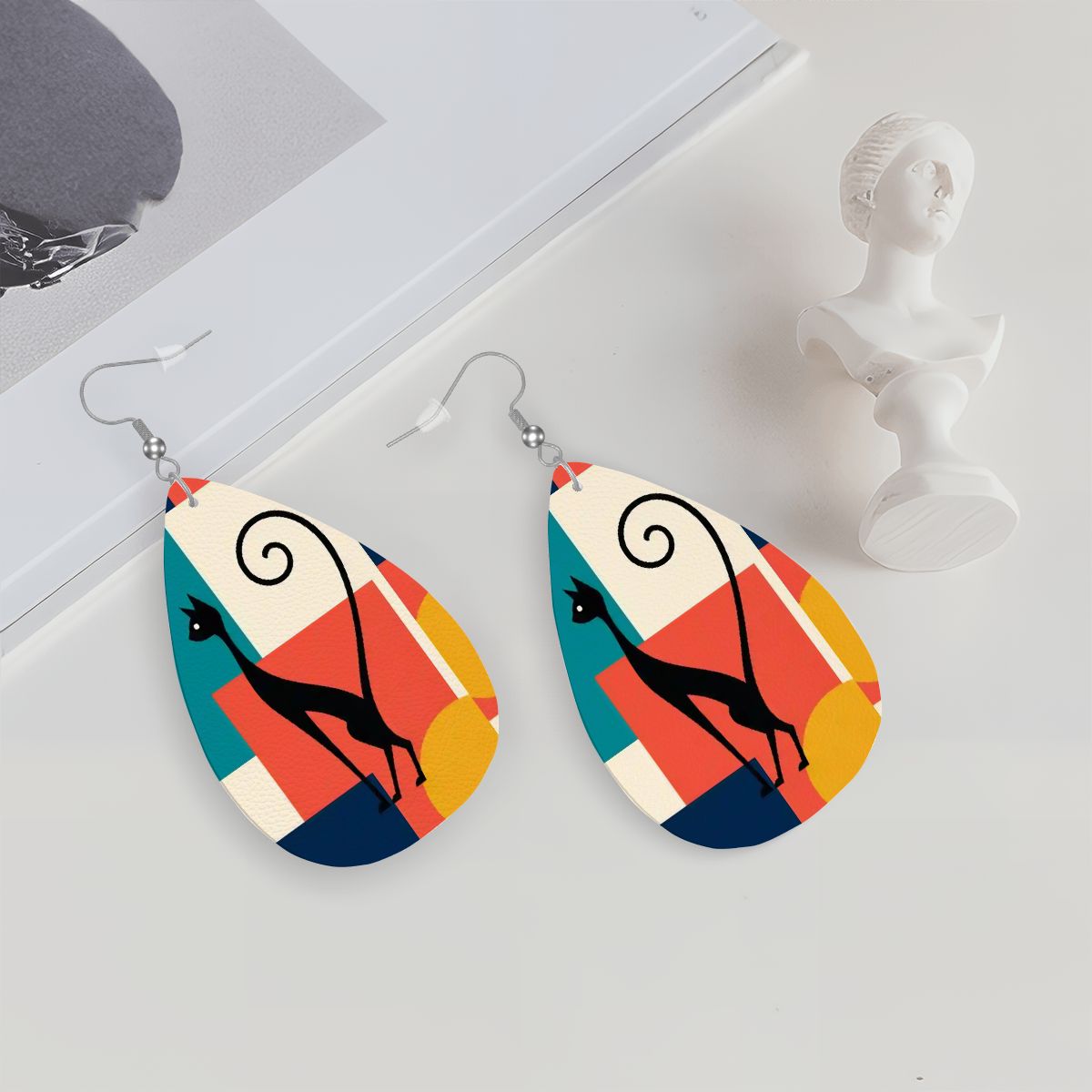 Atomic Color-Block Mid-Century Modern Drop Earrings