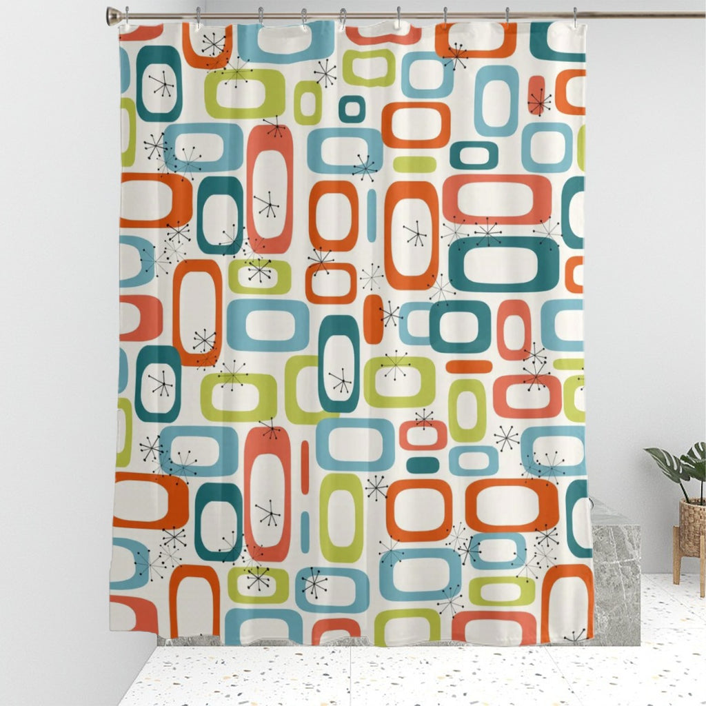 Mid-Century Modern Atomic Motif Shower Curtain, 60 × 72 in