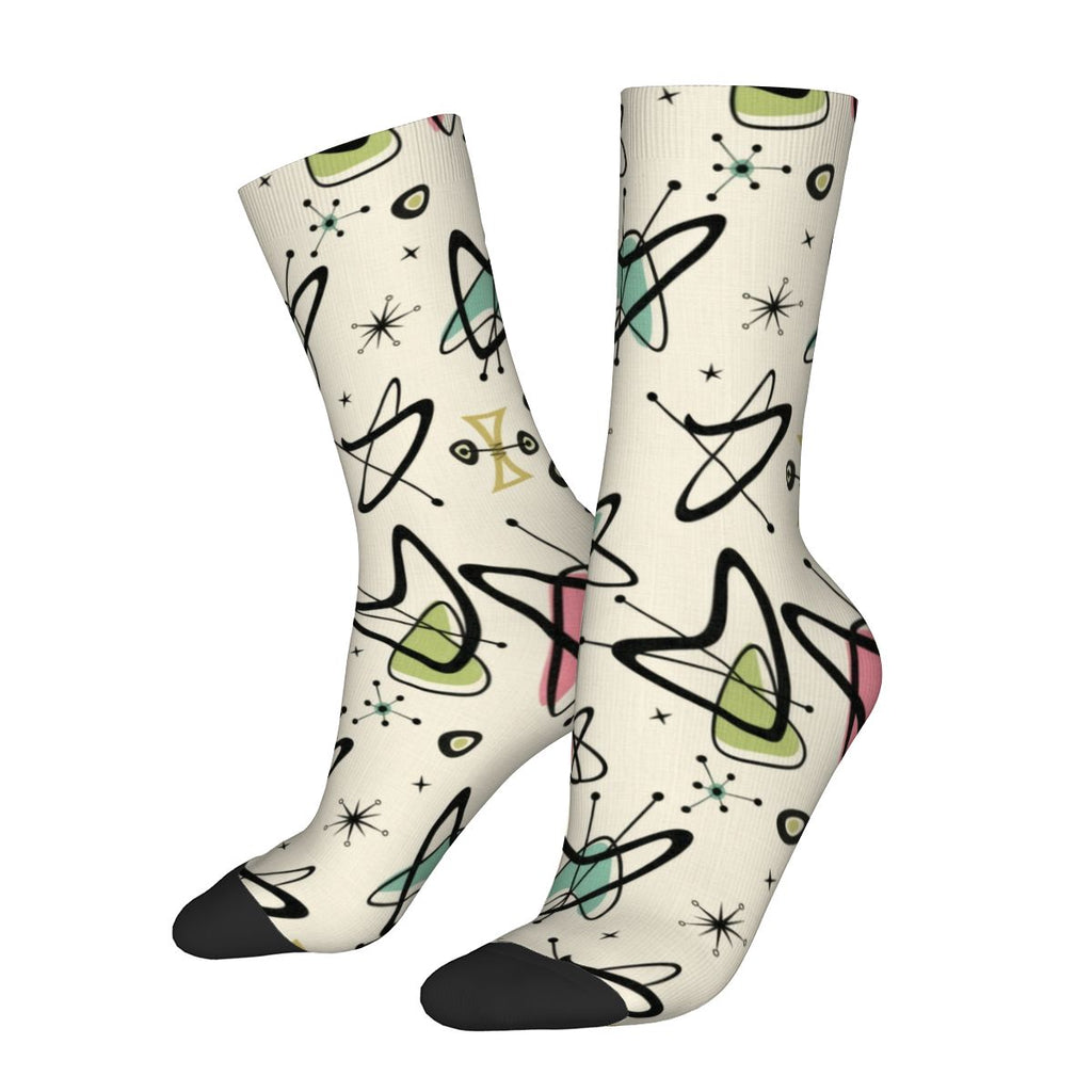 Mid-Century Modern Boomerang Motif Crew Socks