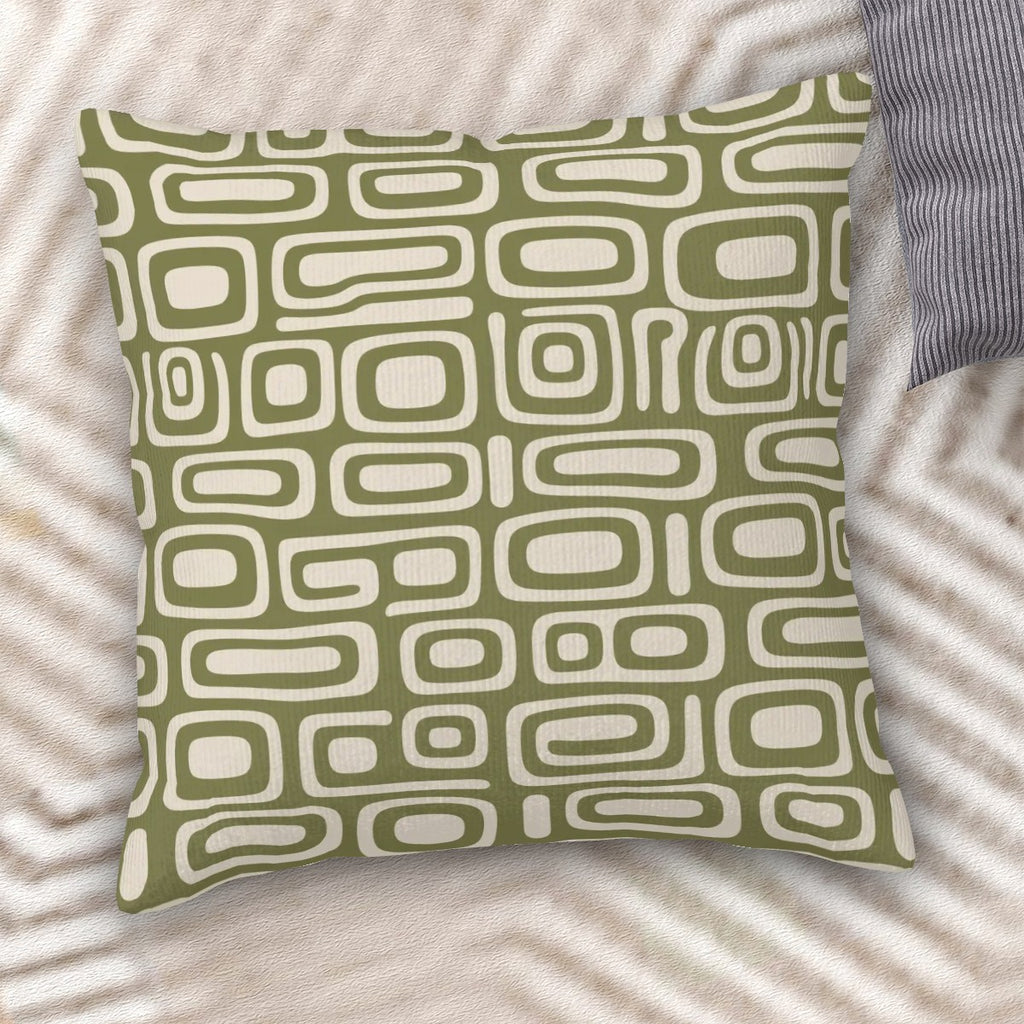 Mid-Century Olive Green Geometric Corduroy Throw Pillow