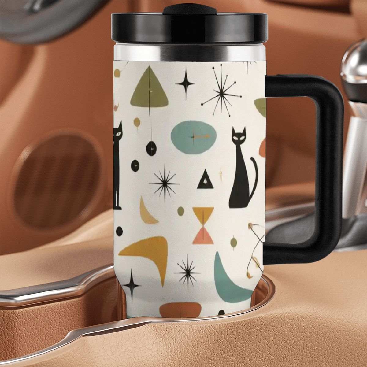 MCM-Era Cat & Botanical Atomic Print 40 oz Travel Tumbler