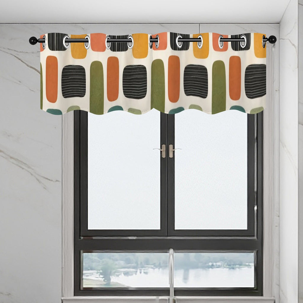 Mid-Century Modern Window Valance — Retro Arch Blocks, 2 Panels (52"×18")