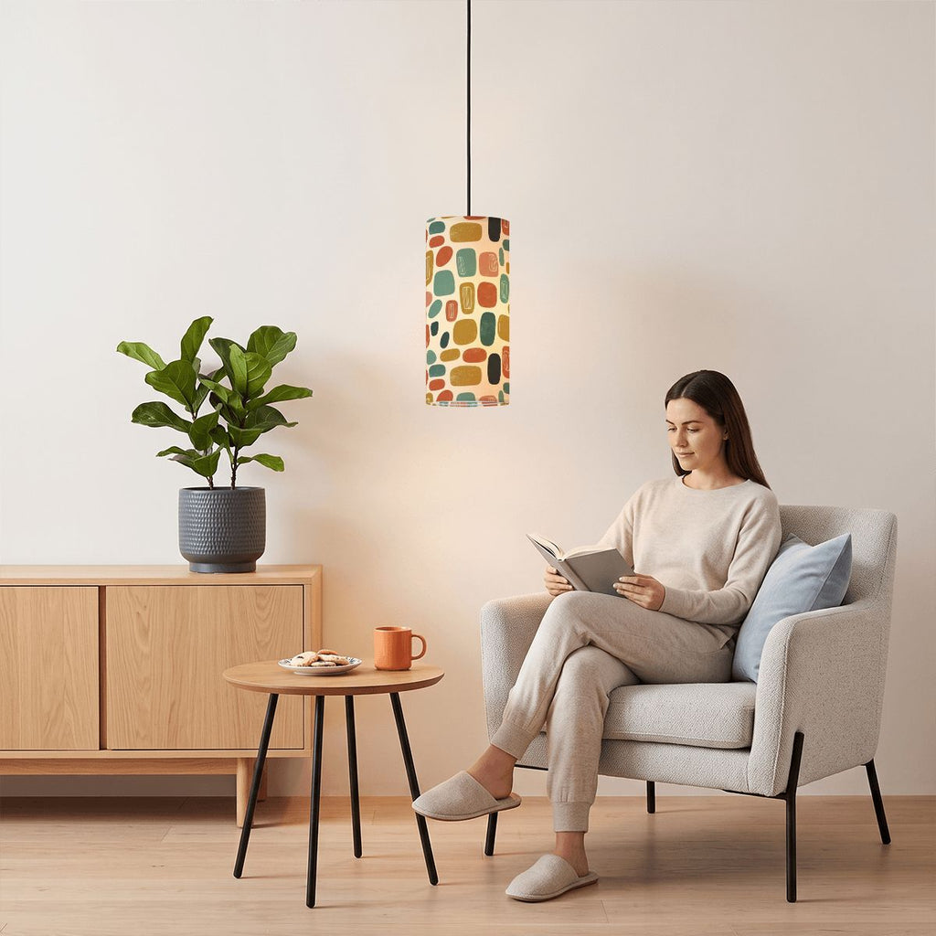 Mosaic Tile Pendant Light | Mid-Century Modern Cylinder Ceiling Light