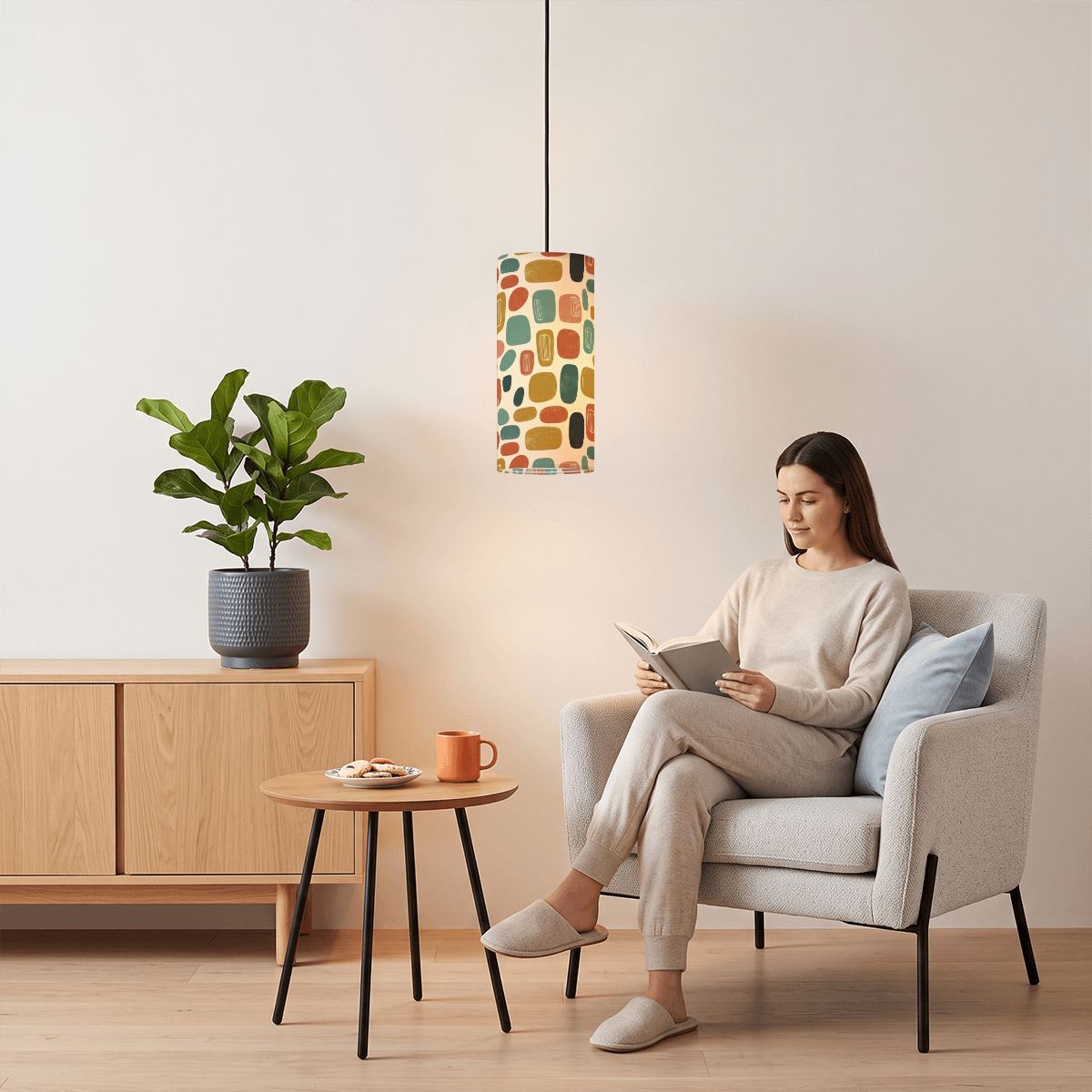 Mosaic Tile Pendant Light | Mid-Century Modern Cylinder Ceiling Light