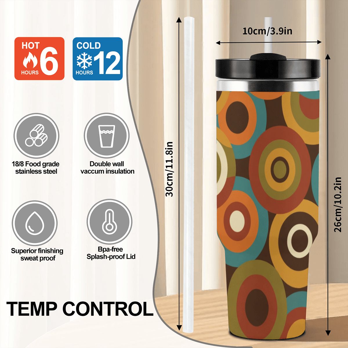 MCM-Era Atomic Concentric-Circle Print 40 oz Travel Tumbler