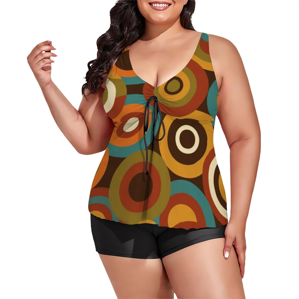 MCM-Era Atomic Concentric-Circle Print Plus-Size Two-Piece Swimsuit