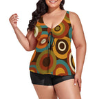 MCM-Era Atomic Concentric-Circle Print Plus-Size Two-Piece Swimsuit