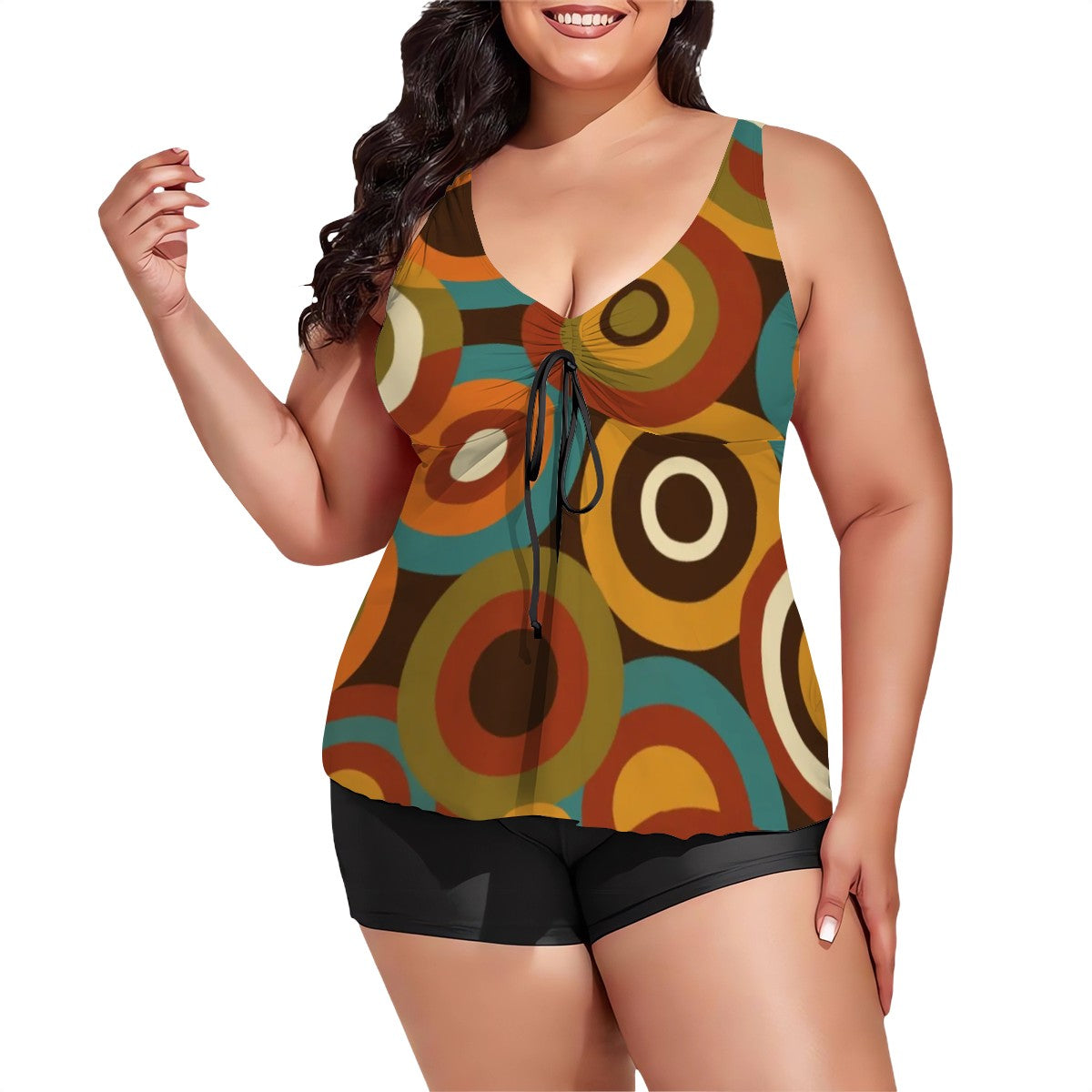 MCM-Era Atomic Concentric-Circle Print Plus-Size Two-Piece Swimsuit
