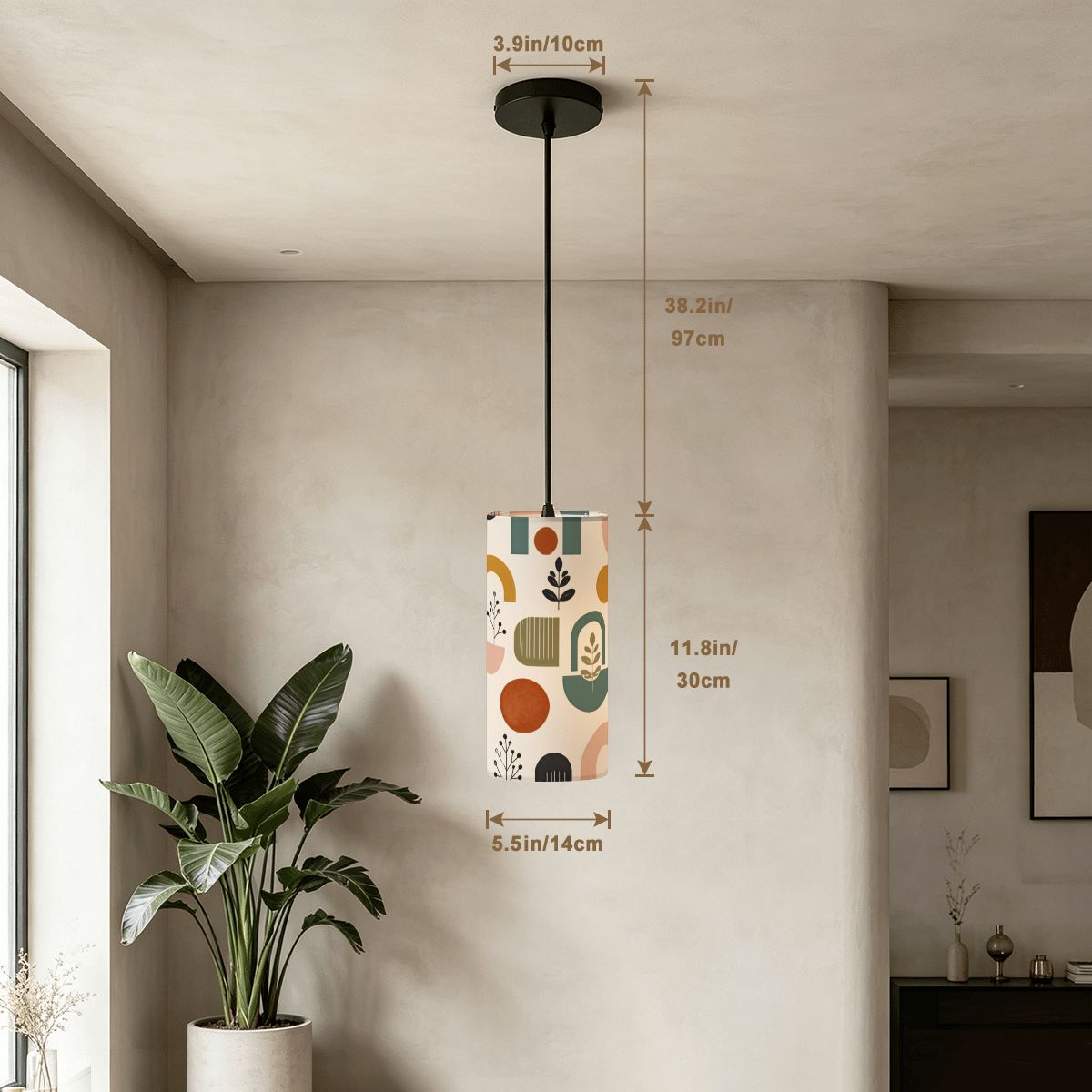 Mid-Century Modern Pendant Light in Mod Abstract | Cylinder Ceiling Light