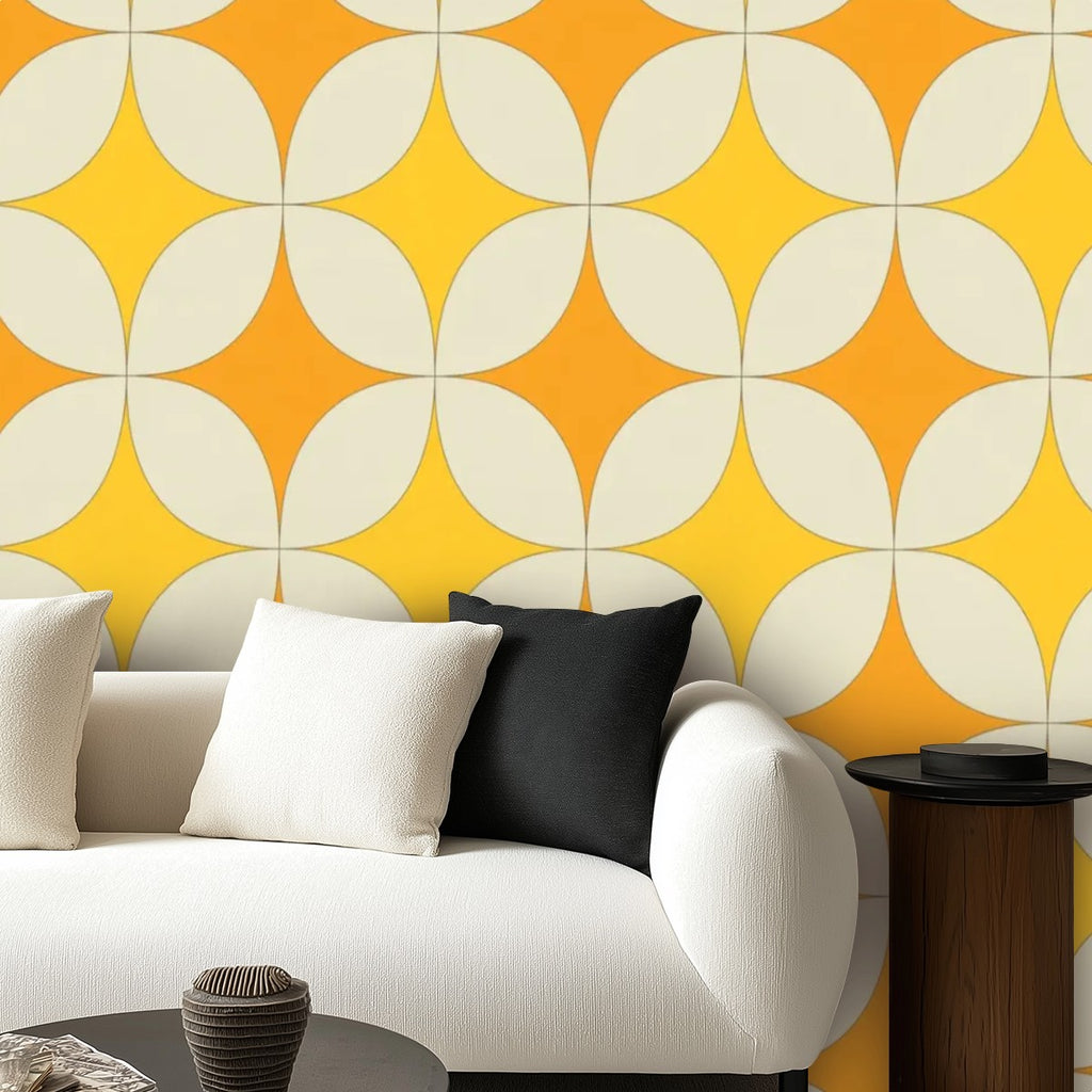 Mid-Century Mustard & Burnt Orange Geometric Wallpaper