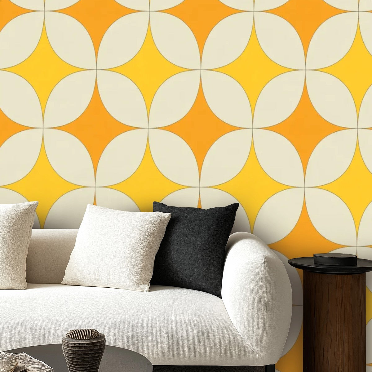 Mid-Century Mustard & Burnt Orange Geometric Wallpaper