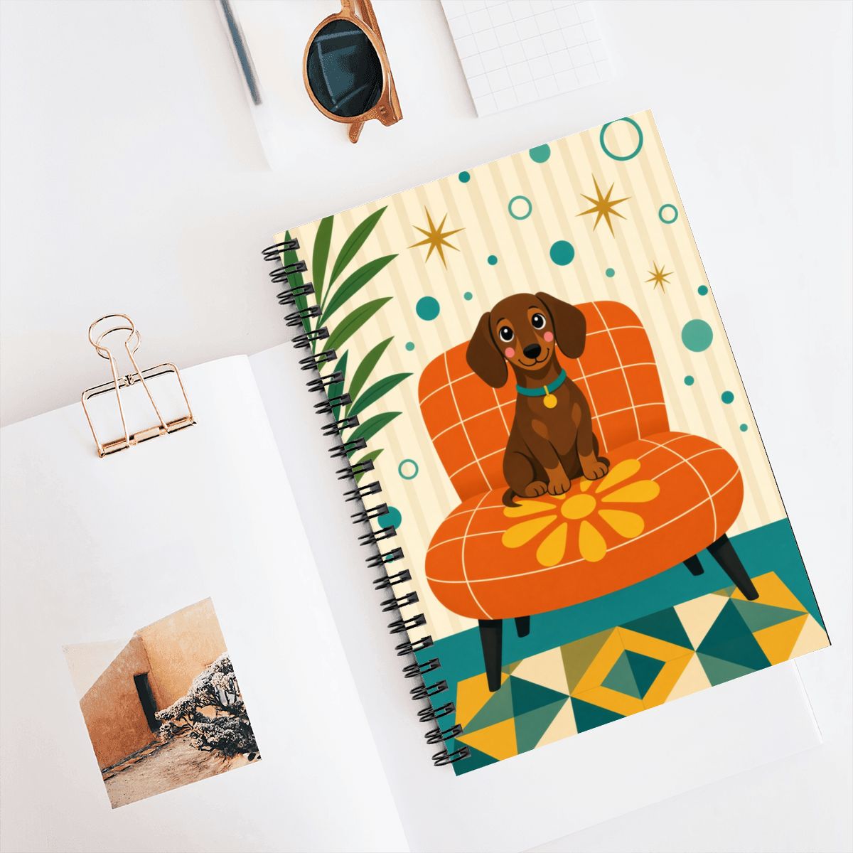 Mid-Century Modern Atomic Dog Sun Spiral Notebook
