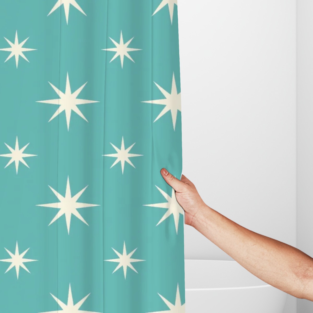 MCM-Era Turquoise Atomic Starburst Shower Curtain