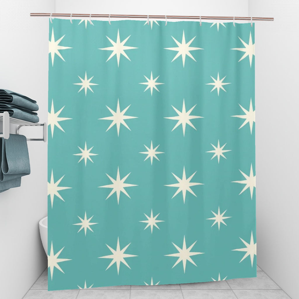 MCM-Era Turquoise Atomic Starburst Shower Curtain