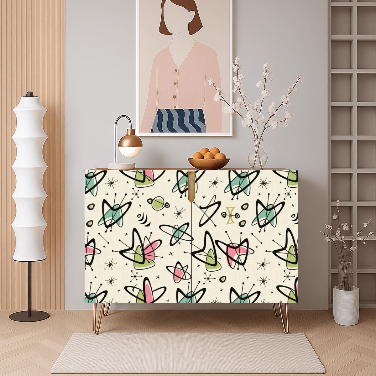 Mid-Century Modern Boomerang Motif Storage Cabinet