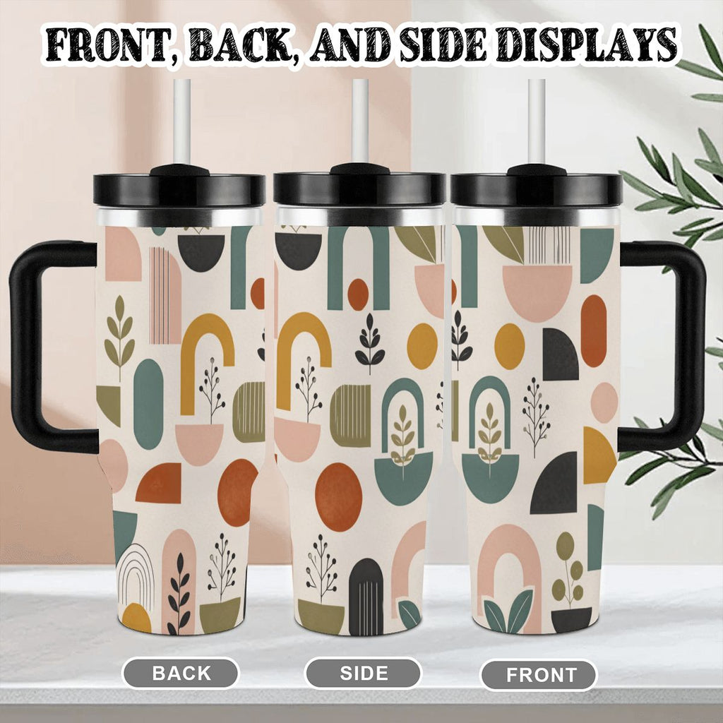 MCM-Era Abstract Botanical & Geometric Print 40 oz Travel Tumbler