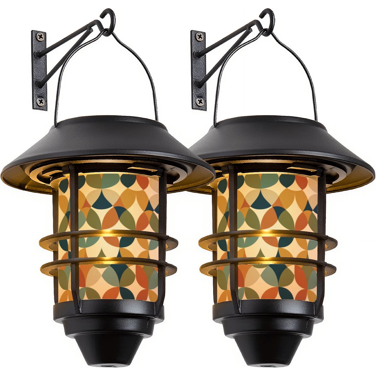 Mid-Century Modern Multicolor Geometric Solar Wall Lights, 2-Piece Set