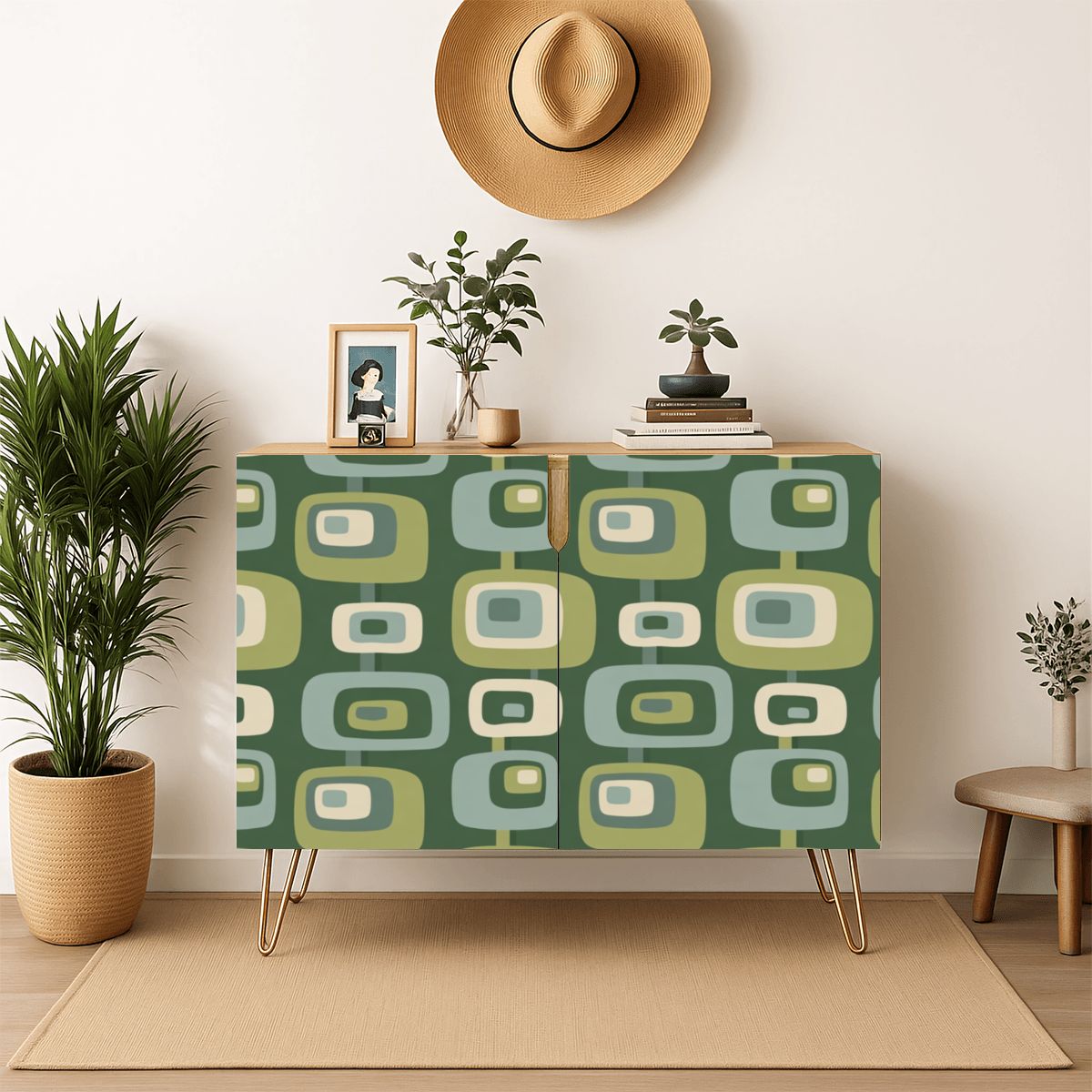 Olive Mod Squares Mid-Century Storage Cabinet