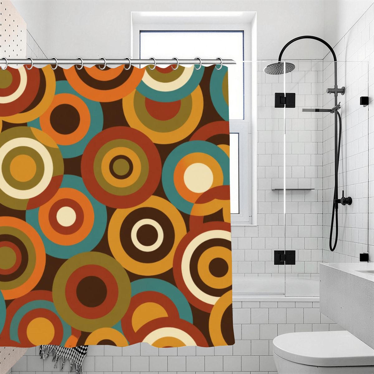 Mid-Century Orbit Geometric Shower Curtain