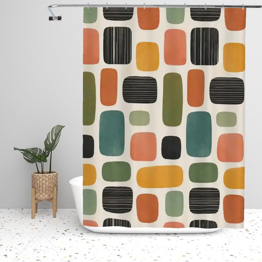 Mid-Century Modern Atomic Rounded Block Shower Curtain