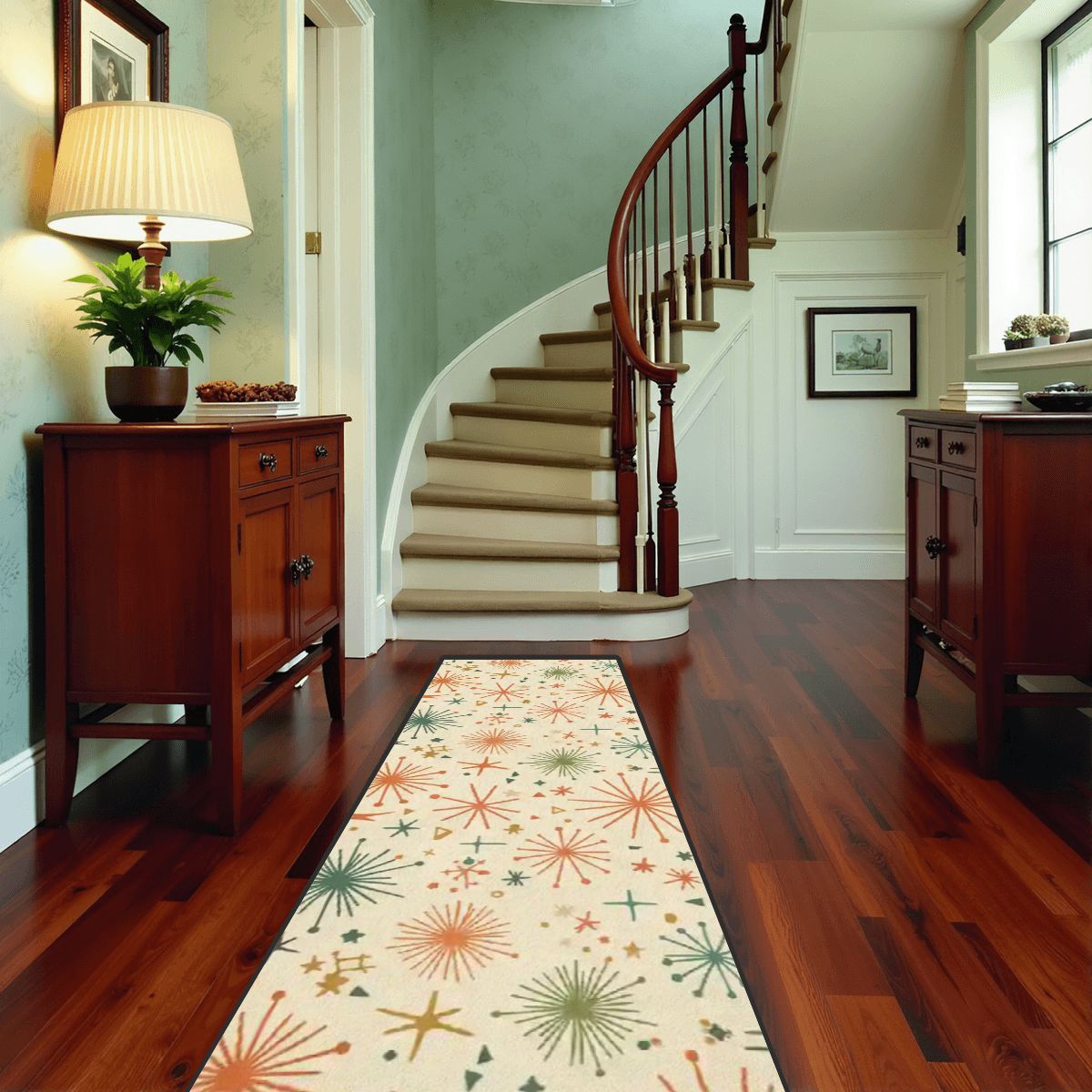 Mid-Century Modern Starburst Botanical Runner Rug
