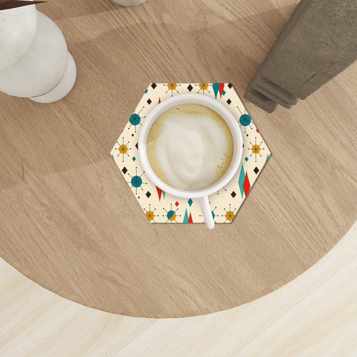Mid-Century Modern Atomic Starburst Hexagon Coasters, Set of 6