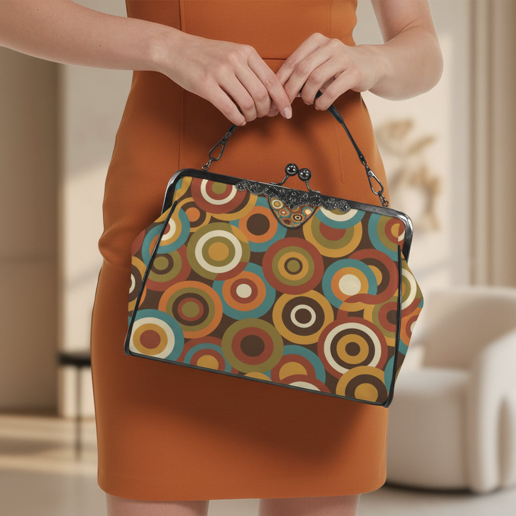Mid-Century Orbit Geometric Kiss-Lock Crossbody Bag