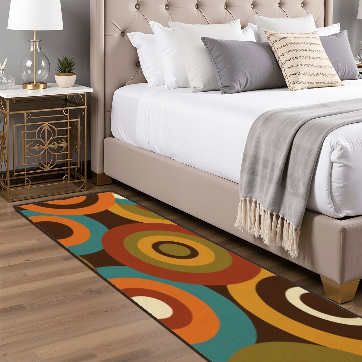 Mid-Century Modern Concentric Colorblock Runner Rug